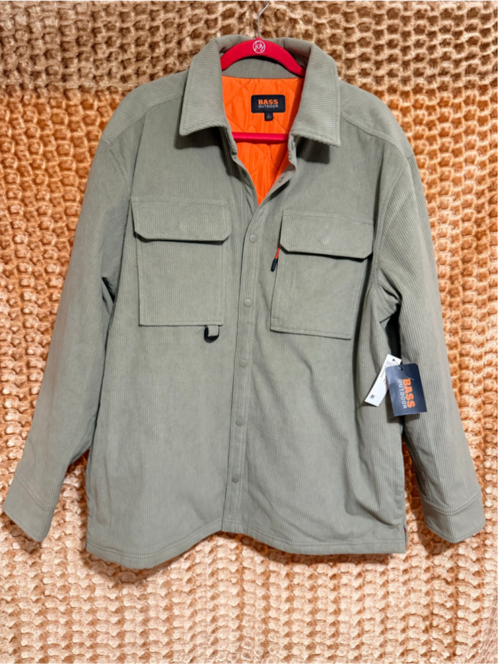 Men's Bass Outdoor Shirt Jacket Size L Green Orange Quilted Lined